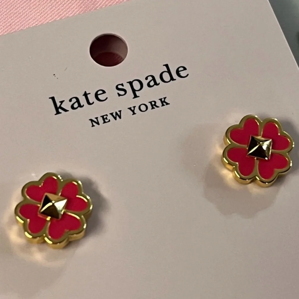 Kate Spade Pink Pepe Flower Spades And Studs Enamel Earrings
